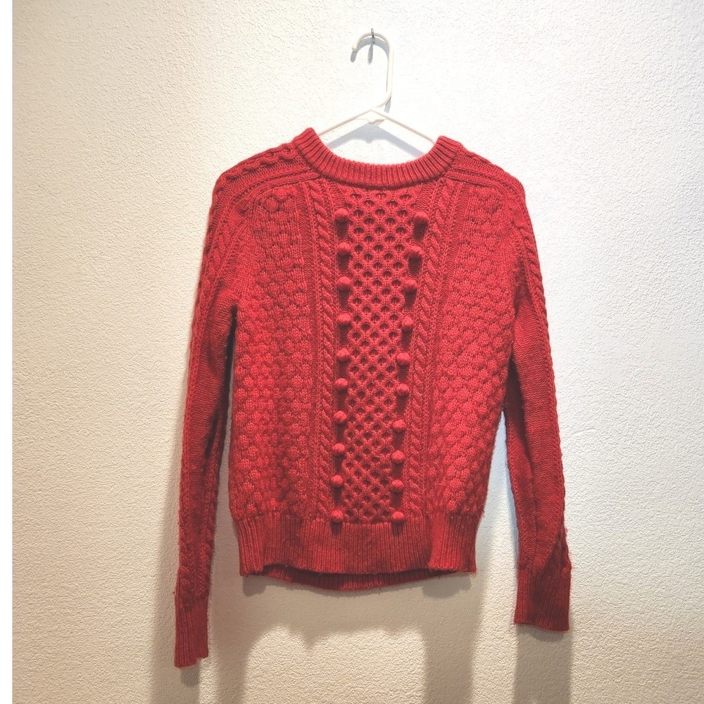 J.Crew‎ Red Cable Knit Sweater Small Lambswool Blend Textured Crewneck